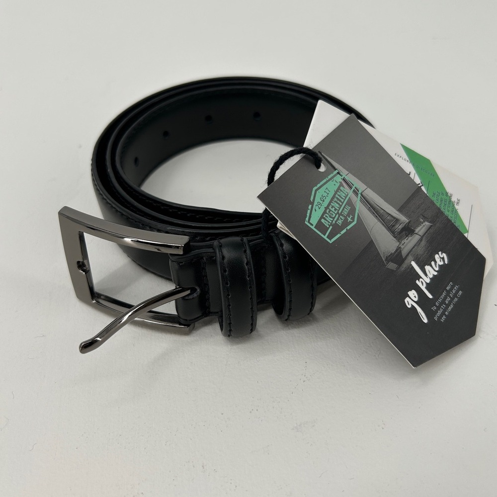 Mio Marino Mens Black Leather Classy Prong Buckle Belt Size 36 NWT